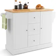 Costway Kitchen Island Trolley Mobile Storage Cabinet w/Adjustable Shelf & Towel Rack White