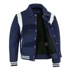 Varsity School Bomber Stylish Navy Wool & White Leather Strips College Jacket