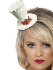 Mini White Glitter Christmas Top Hat