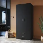 ELEGANT 2 Door 2 Drawers Wardrobe 180cm Multi-purpose Cabinet, Black