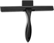 All-Purpose Shower Squeegee for Glass Doors, Stainless Steel Tool with Adhesive Hook for Bathroom Cleaning, 10 inch, Black