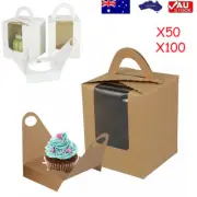 50/100X Single Cupcake Boxes Holes Window Face Cupcake Display Box Muffin Cup AU