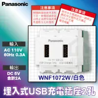 在飛比找蝦皮購物優惠-國際牌Panasonic WNF1072W 埋入式USB充電