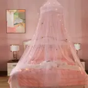 Girls Bed Canopy Gold Star Princess Crib Canopy Large Dome Mosquito Net w/Lights