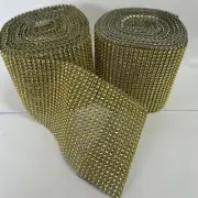 2 Rolls 10 yd Ea Gold Sparkle Diamond Mesh Wrap Roll Rhinestone Crystal Ribbon