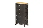 Mesh Cabinet Storage Organizer with Pull-Out Basket 5-Tier Black W/Swivel Wheel Shelf Rolling Trolley Cart