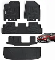 WAYIDSS Floor Mats & Trunk Mat for Nissan Pathfinder 2022 2023 2024 2025 (Only fit 8 Passenger Models), 3 Rows Full Set with Cargo Liner,TPE All Weather Protection Car Floor Liners Accessory-Black