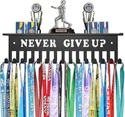 Medal Hanger Display Trophy Shelf with 15 Hooks, Sturdy Wall Mount Metal Award Display Holder for Gymnastics Race Soccer Swim Race (Black)