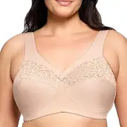 [Glamorise] Womens 1001 Full Figure MagicLift Cotton Wirefree Support Bra #1001 Full Coverage Bra - Beige