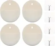 ORFOFE 4pcs Hydroponic Wall-Mounted Flower Pot - Small Plastic Planter for Indoor Garden, Railing Hanging Plants, Semi-Circle Flowerpot in White