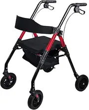 Orthonica Rollator 4-Wheel Walker Foldable Steel Frame Height Adjustable 8” All-Terrain Wheels Mobility Aid for Seniors and People with Limited Mobility - Red
