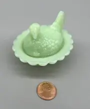 Mini Hen On Nest Chick Salt Cellar Dip Jadeite Jadite Jade Green Mosser USA,