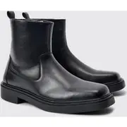 Mens PU Square Toe Zip Up Boot In Black