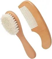 PLAFOPE Natural Hair Brush Set Comb Brush Set Wooden Handle for Newborns Safe and Gentle Scalp Care