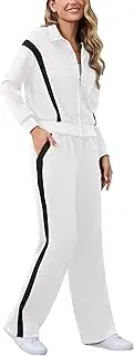 [Aokivvy] Lounge Sets for Women Sweatsuits 2 Piece Outfits Zip Up Sweatshirt Striped Wide Leg Sweatpants Tracksuit Matching Set