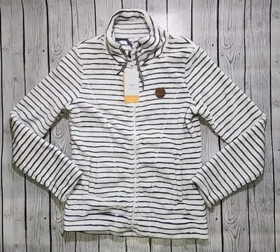 NEW Roxy Womens Jacket XL Eskimo WarmFlight Fleece Full Zip White Blue Stripe