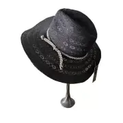 Jane & Berry Black Boho Coastal Cowgirl Braided Tassel Hat NWT