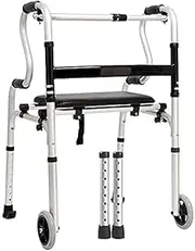 Walkers for The Elderly Walking Frame,Walker Compact Lightweight 2 in 1 Stand Assist Folding Walker Aluminum Alloy Portable Walking Aid for Elderly with Pu Seat Board Wheels (Without Wheels) Little