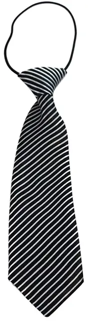Kids Boys Black & White Patterned Elastic Neck Tie - Thin Diagonal Stripe