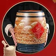 Sealed Ceramic Rice Bucket Rice Jar, Ceramic Rice Storage Container With Lids, Rice Dispenser, Food Storage Cylinder For Rice, Soybeans, Corn, Flour(25kg/55lbs)