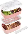 Classic Adult Bento Box, Stackable 3-Compartment Lunch Box, Bpa-Free (Blush Marb