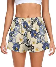 [FRODOTGV] Big Pansy Navy Blue Women's Athletic Shorts Loose & Comfy Summer Outfit for Soccer Teenis Exercise Indoor S