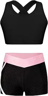 [Sywiyi] Girls 2 Pcs Sport Dance Outfit Gymnastic Tracksuit Tank Top with Boyshorts Set Activewear