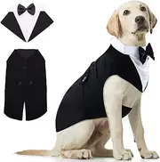Tuxedo and Bandana Set, 2 Pack Pet Costume Formal Party Suit, Clothes for Small Medium Large Dogs, Prince Bow Tie Shirt Wedding Attire for Golden Retriever Samo Bulldogs (XXL)