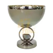 Glass Bowl Aluminum Base Small Silver Cream Indoor Outdoor Tabletop Home Decor