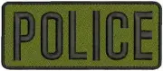 POLICE embroidery patches 2x5 hook on back black letters od green