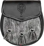 [I LUV LTD] Fee Semi Dress Sporran Fur Plain Leather Flap Scottish Clan Crest