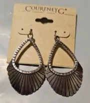 Courtney G. French Wire Dangle Earrings Carved Teardrop Silver Tone Egyptian