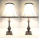 Pair of Traditional Antique Style Table Bedside Lamps White Shade with Black Rim