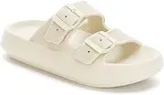 [SincereWay] Slides Sandal for Unisex with Thick Sole Double Buckle Adjustable Pillow-like Cushioning and Bathroom Sandal