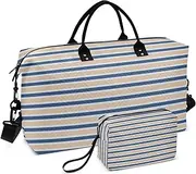 [Amooorous] Blue-orange Stripe Travel Duffel Bags Weekender Duffel Bag Gym Carry on Duffel Bags with Toiletry Bag for Airplane Traveling Foldable, Blue-orange stripe, 1 size