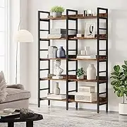 Tribesigns Large Bookshelf, 5-Tier Industrial Bookcase, Freestanding Double Wide Book Shelf for Storage and Display, Wood and Metal Bookshelves for Living Room Home Office, Rustic Brown(120W x 30D cm)