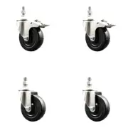 4 Inch 316SS Soft Rubber Swivel 12mm Threaded Stem Caster Set 2 Lock Brake