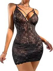 [JINZIJINYU] Sexy Bodysuit Lingerie See Through Sexy Lingerie Elastic Mesh Lace Temptation Pajamas Nightdress Set Tights