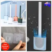 Set Toilet Brush Holder Cleaning Scrubber Silicone Head Cleaner Hook Bathroom AU