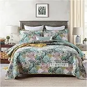3 Pieces Quilt Set Full/Queen Size,Floral Reversible Bedspread Coverlet Set Soft Cotton Lightweight Bed Cover for All Season(1 Quilt,2 Pillow Shams) (Color : X, Size : 250x230cm-50x70cm x2)