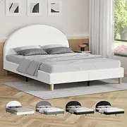 ALFORDSON Bed Frame Base King Size with Boucle Fabric Upholstery, Bed Platform Foundation with Headboard for Mattress Topper, Calla Boucle White
