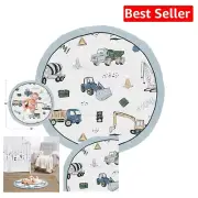 Soft and Stain-Resistant 36" Round Baby Play Mat - Trucks in Bright Colors