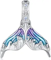 [Teleye] Mermaid Tail Charm 925 Sterling Silver Charm Fits For Pandora Bracelet Necklace, Cubic Zirconia, Created Cubic Zirconia