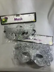 Halloween Mardi Gras Masquerade Silver Masks Set Of 2