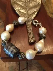 Handmade Baroque Pearl Bracelet with Exotic Jasper & Swarovski Crystal Accents