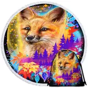 Forest Animals Art Red Fox Spirit Round Beach Towel