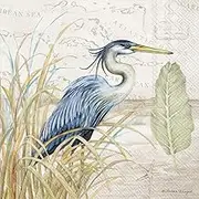 IHR Ideal Home Range 3-Ply Paper Napkins Coastal Nautical Beach Designs, 20-Count Cocktail Size, Blue Heron On Grass