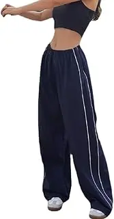 [Aopwsrlyi] Womens Parachute Pants Baggy Cargo Pants Elastic Low Waist Wide Leg Y2K Track Pant Trousers, Navy Blue, Small