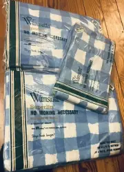 Vintage Wamsutta Double Sheet Set W Pillowcases Blue White Checkered NOS