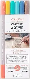 DESIGNPHIL Midori 38084006 Happy Color Pen, 6 Pens: Brush Tip, Stamp Color Pens